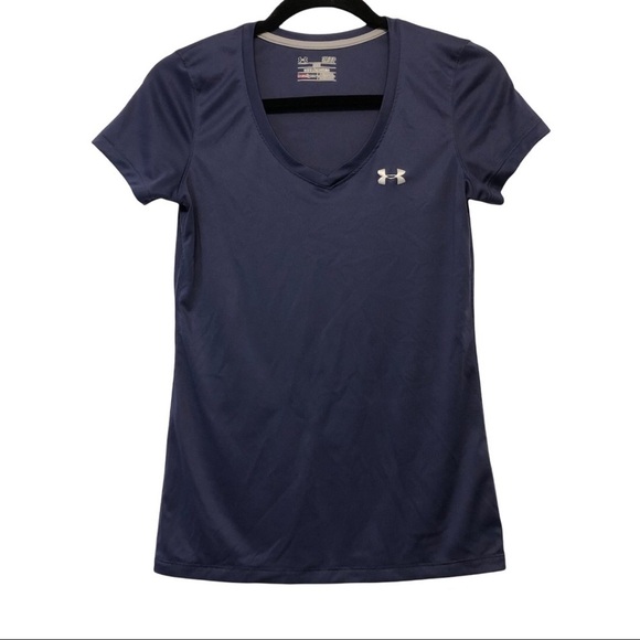Under Armour HeatGear Metallic Blue V-Neck Shirt - Picture 2 of 6